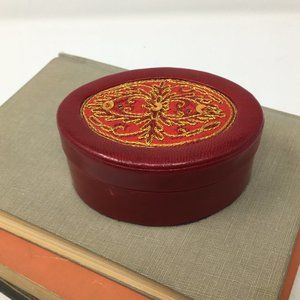 Aarong Red Erri Embroidered Oval Leather Suede Velvet Jewelry Trinket Box